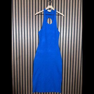 House of Harlow 1960 Dress Large Blue Rayon Nylon Cut Out Maxi Sheath Bodycon